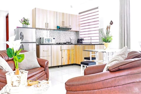Kitchen or kitchenette, Living room, Seating area, Dining area, stove