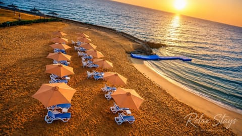 Natural landscape, Beach, Sunset, sunbed