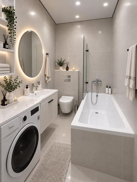 Bathroom, Bath, towels, washing machine