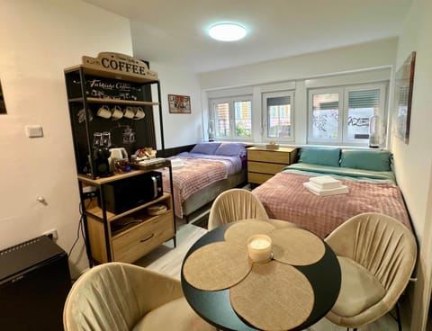 Bed, Coffee/tea facilities, Kitchen or kitchenette, Photo of the whole room, Seating area, Dining area, Bedroom