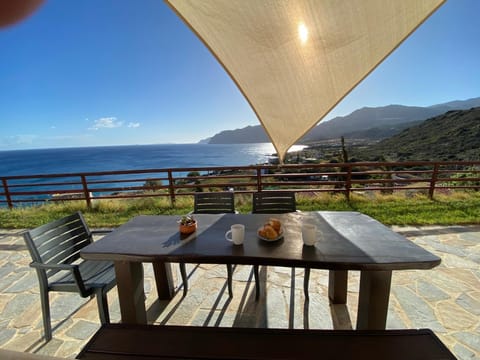 Patio, Natural landscape, View (from property/room), Dining area, Mountain view, Sea view