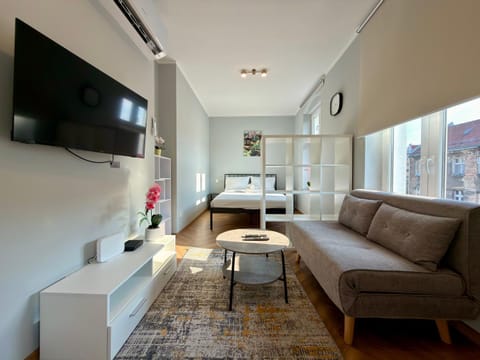Bed, TV and multimedia, Living room, Photo of the whole room, Seating area, Evening entertainment