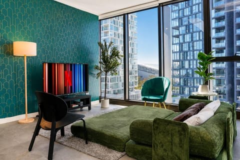 Bed, Living room, Seating area