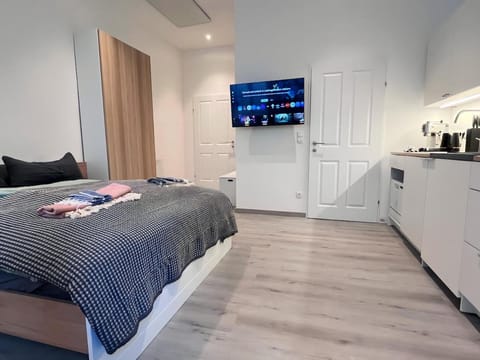 Bed, TV and multimedia, Kitchen or kitchenette, Photo of the whole room, Bedroom, wardrobe
