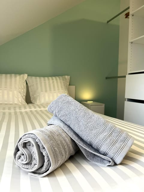 Bed, Photo of the whole room, Bedroom, towels, wardrobe