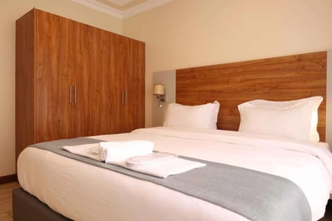 Bed, wardrobe