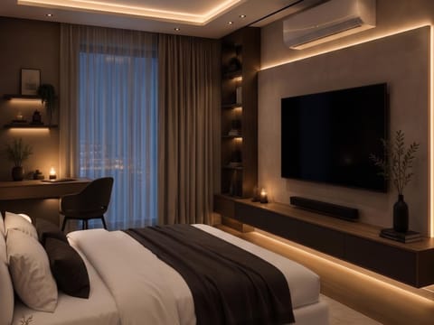 Communal lounge/ TV room, Bed, TV and multimedia, Photo of the whole room, Evening entertainment, Bedroom, air conditioner