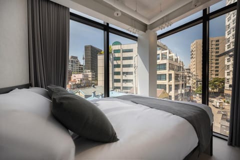 Bed, Bedroom, City view