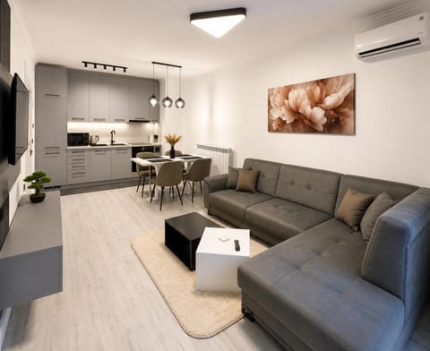 TV and multimedia, Kitchen or kitchenette, Living room, Seating area, Dining area, oven, air conditioner