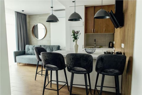 Kitchen or kitchenette, Living room, Seating area, Dining area