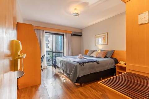 Bed, Photo of the whole room, Bedroom, towels, air conditioner