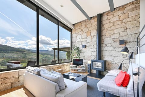 Natural landscape, View (from property/room), Living room, Mountain view, River view, fireplace