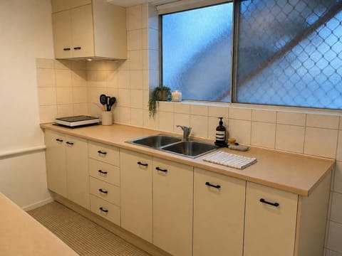 Kitchen or kitchenette, stove