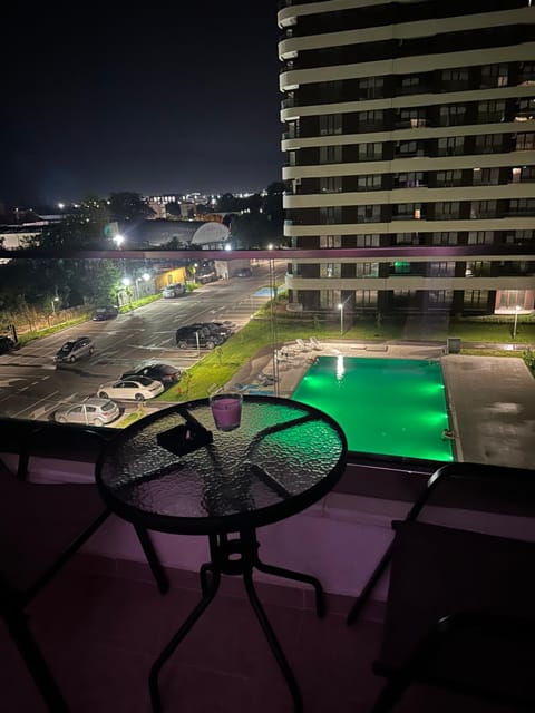 Night, View (from property/room), Balcony/Terrace, Pool view, Swimming pool