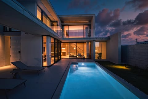 Property building, Night, Pool view, Swimming pool