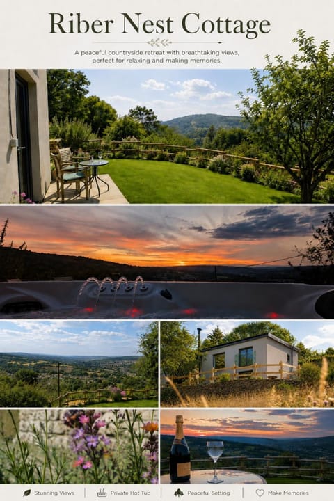 Property building, Day, Natural landscape, Hot Tub, Text overlay, Mountain view, Sunset
