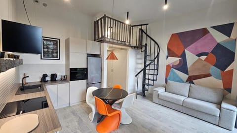 Kitchen or kitchenette, Living room, Dining area, microwave, stove, toaster