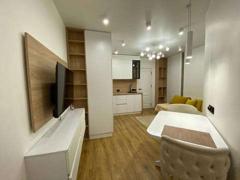 Bed, TV and multimedia, Kitchen or kitchenette, Living room, Photo of the whole room, Dining area