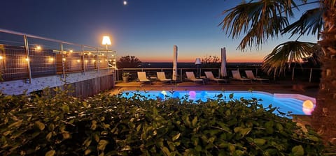 Patio, Night, Garden, Pool view, Swimming pool, Sunset, sunbed
