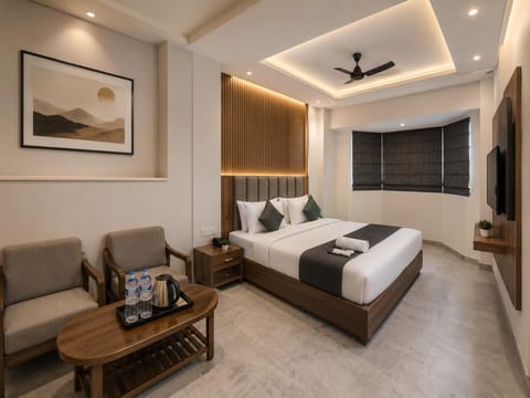 Bed, TV and multimedia, Living room, Photo of the whole room, Seating area, Bedroom, fireplace