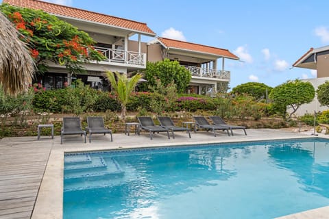 Property building, Garden, Pool view, Swimming pool, sunbed