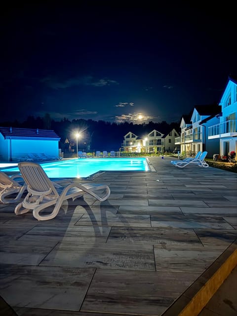 Property building, Night, Pool view, Swimming pool