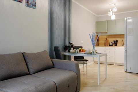 Kitchen or kitchenette, Living room, Seating area, Dining area