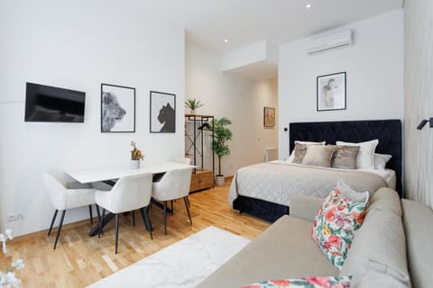 Bed, TV and multimedia, Living room, Photo of the whole room, Seating area, Dining area, Bedroom, air conditioner