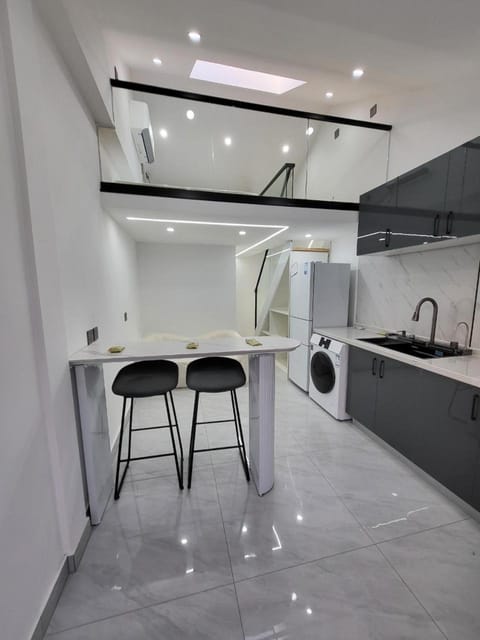 Kitchen or kitchenette, Dining area, stove, washing machine