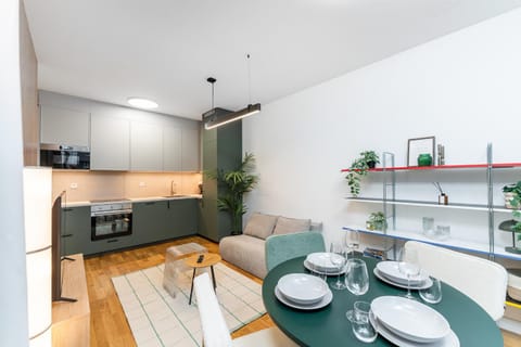 Kitchen or kitchenette, Living room, Dining area, oven, stove, toaster