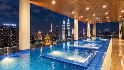 Night, Pool view, Swimming pool