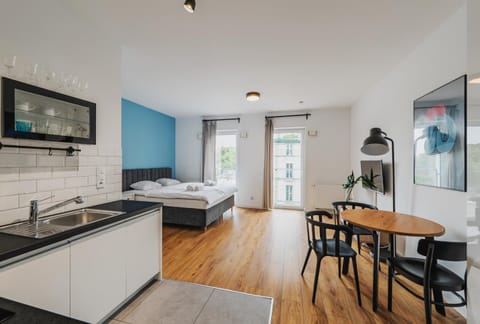 Bed, TV and multimedia, Kitchen or kitchenette, Photo of the whole room, Seating area