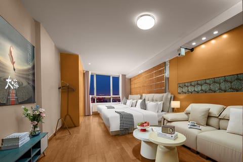Bed, Living room, Seating area, Bedroom