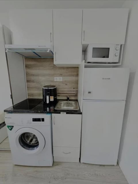 Kitchen or kitchenette, oven, stove, washing machine