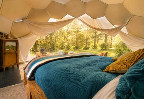 Bed, Natural landscape, Bedroom, Garden view