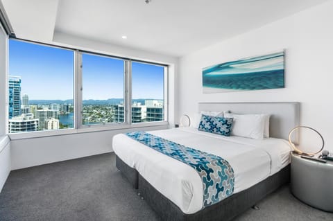 Bed, Bedroom, City view