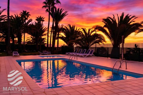 Natural landscape, Pool view, Swimming pool, Sunset, sunbed