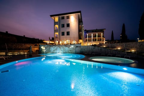 Property building, Night, Pool view, Swimming pool
