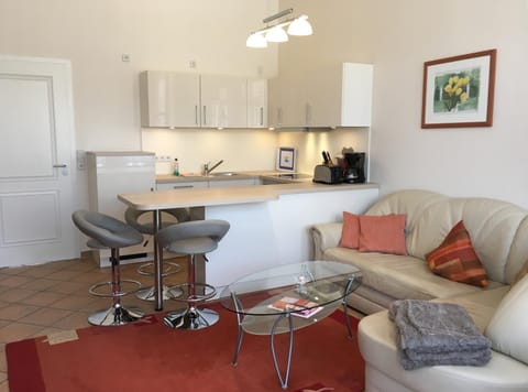 Kitchen or kitchenette, Living room, Seating area, Dining area