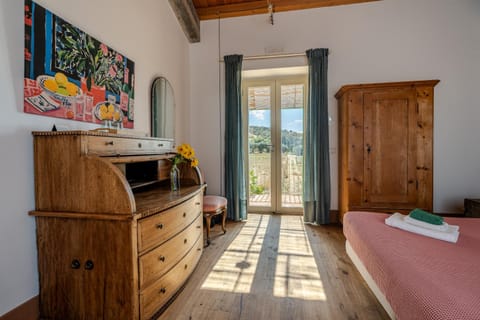 Bed, Decorative detail, Bedroom, Garden view