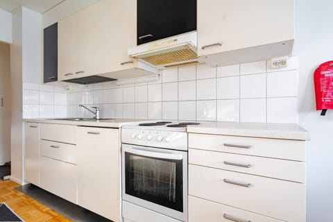 Kitchen or kitchenette, oven, storage, stove
