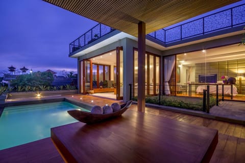 Property building, Swimming pool, Sunset
