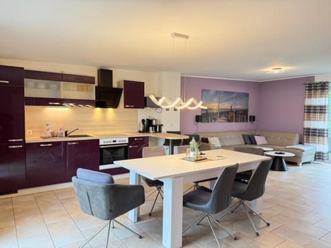 Kitchen or kitchenette, Living room, Seating area, Dining area, stove