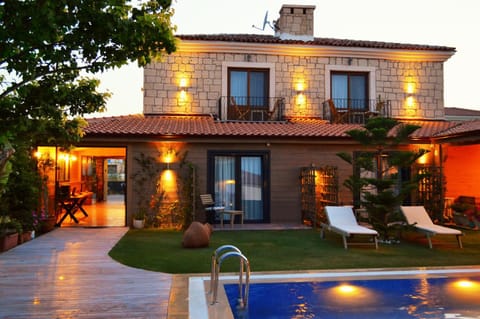 Property building, Swimming pool, Sunset