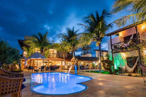 Property building, Night, Garden, Garden view, Pool view, Swimming pool