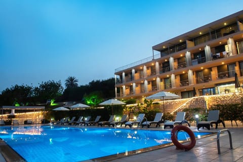 Property building, Night, Swimming pool