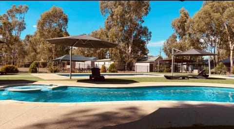 Swimming pool, sunbed