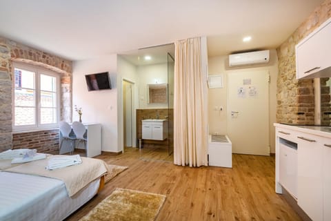 Shower, Toilet, Bathroom, TV and multimedia, Coffee/tea facilities, Kitchen or kitchenette, Photo of the whole room, Seating area