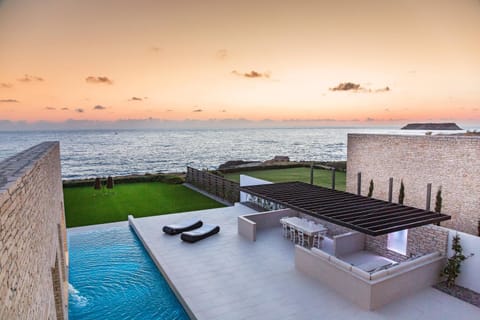Property building, Natural landscape, Sea view, Swimming pool, Sunset
