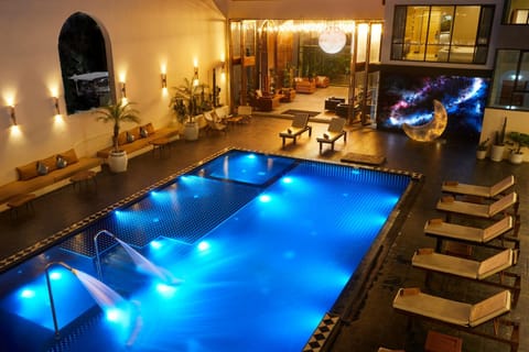 Night, Pool view, Swimming pool